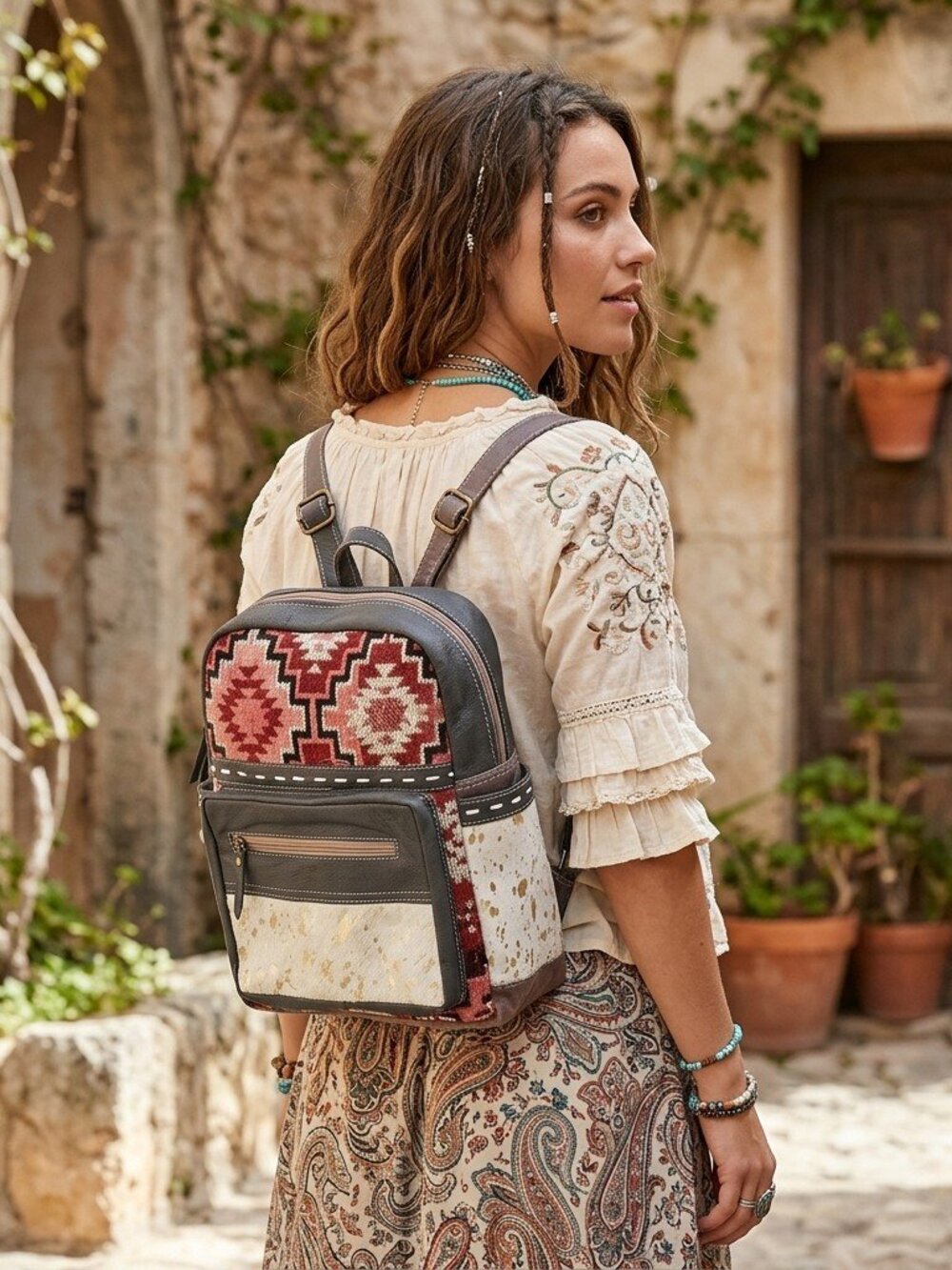 Boho Woven Accent Backpack
